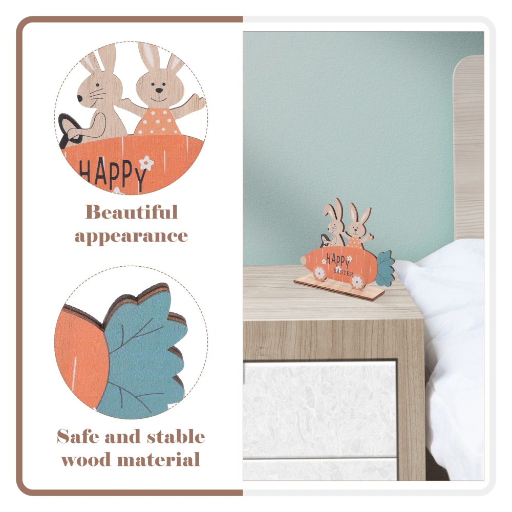 2Pcs Easter Wood Table Sign Cute Wooden Rabbit Table Decoration Desktop Ornaments