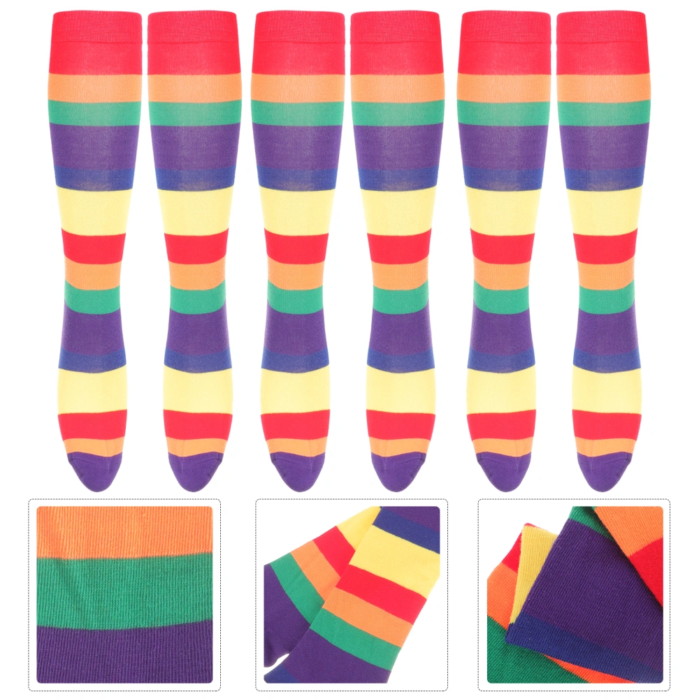 3 Pair Colorful Striped Knee Socks Women Girl Striped Casual Over Knee Socks for Cosplay