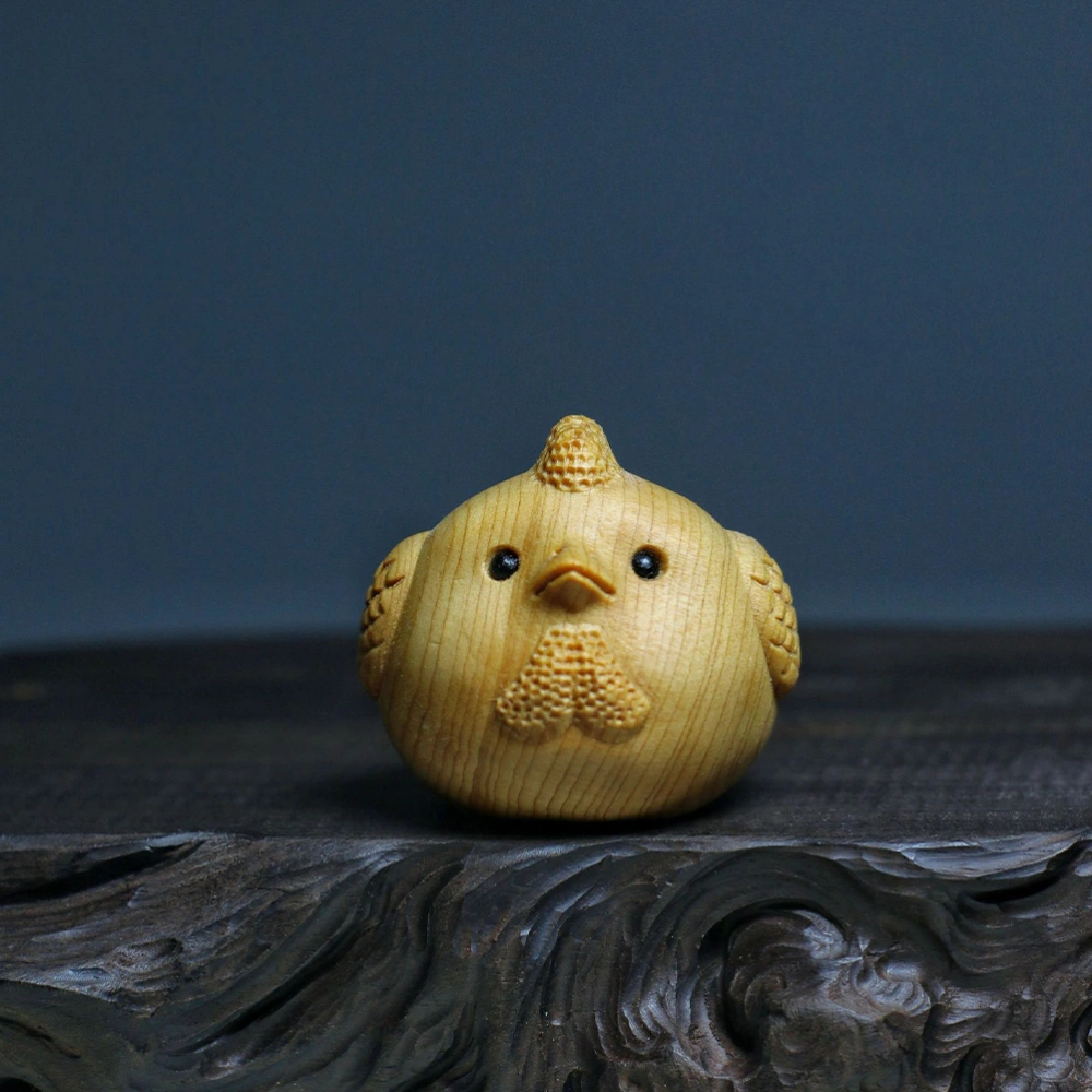 Wooden Carved Ornament Wooden Chick Decor Wood Craft Desktop Chick Ornament