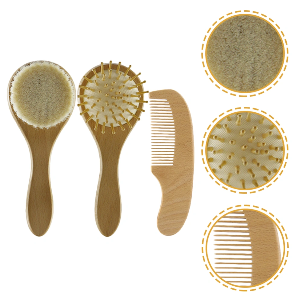 1 Set Baby Brush and Comb Newborn Wool Hair Brush Airbag Comb Wooden Comb