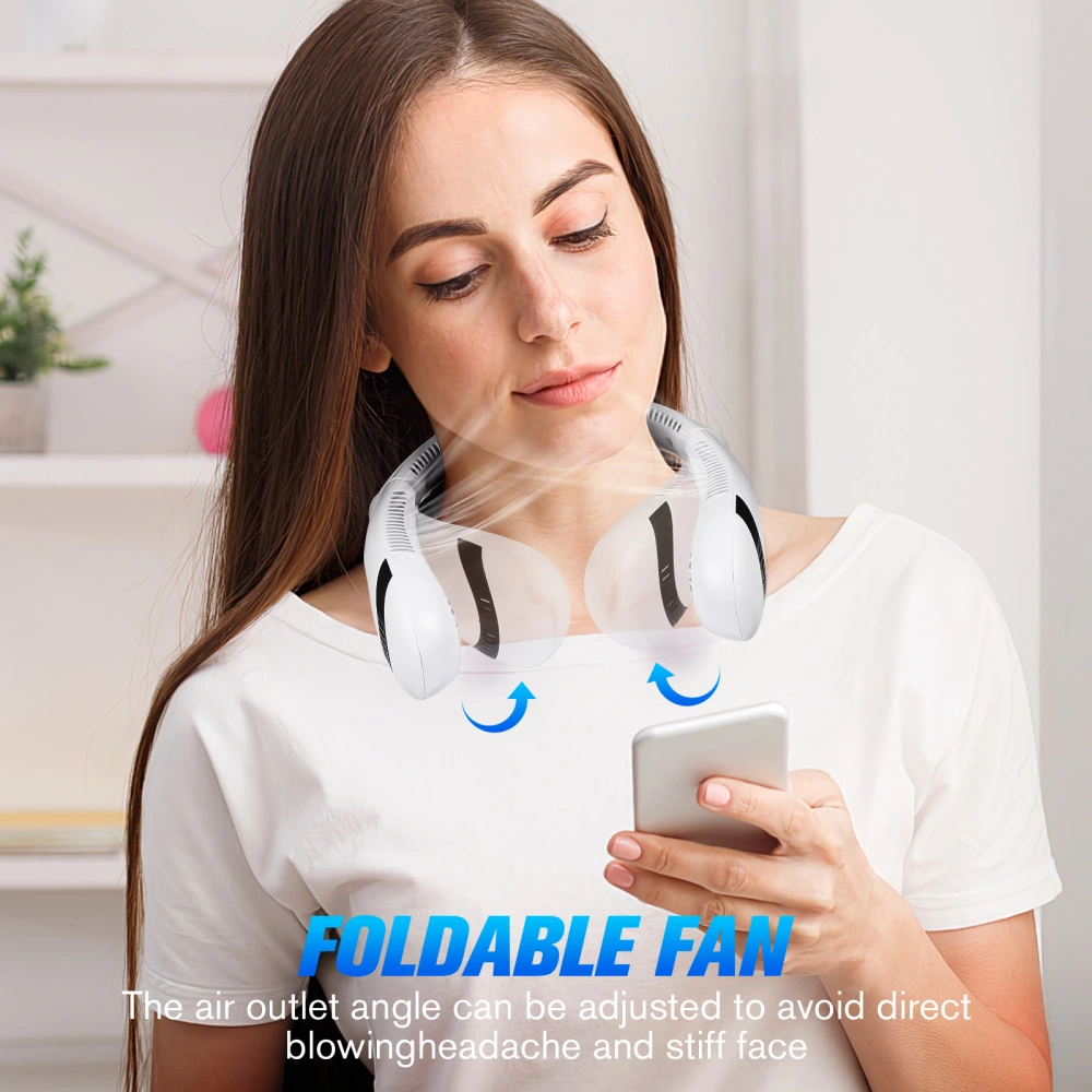 Neck Fan Foldable Portable Personal Fan Wearable Rechargeable 3-Speeds Adjustment Neck Fan (White)