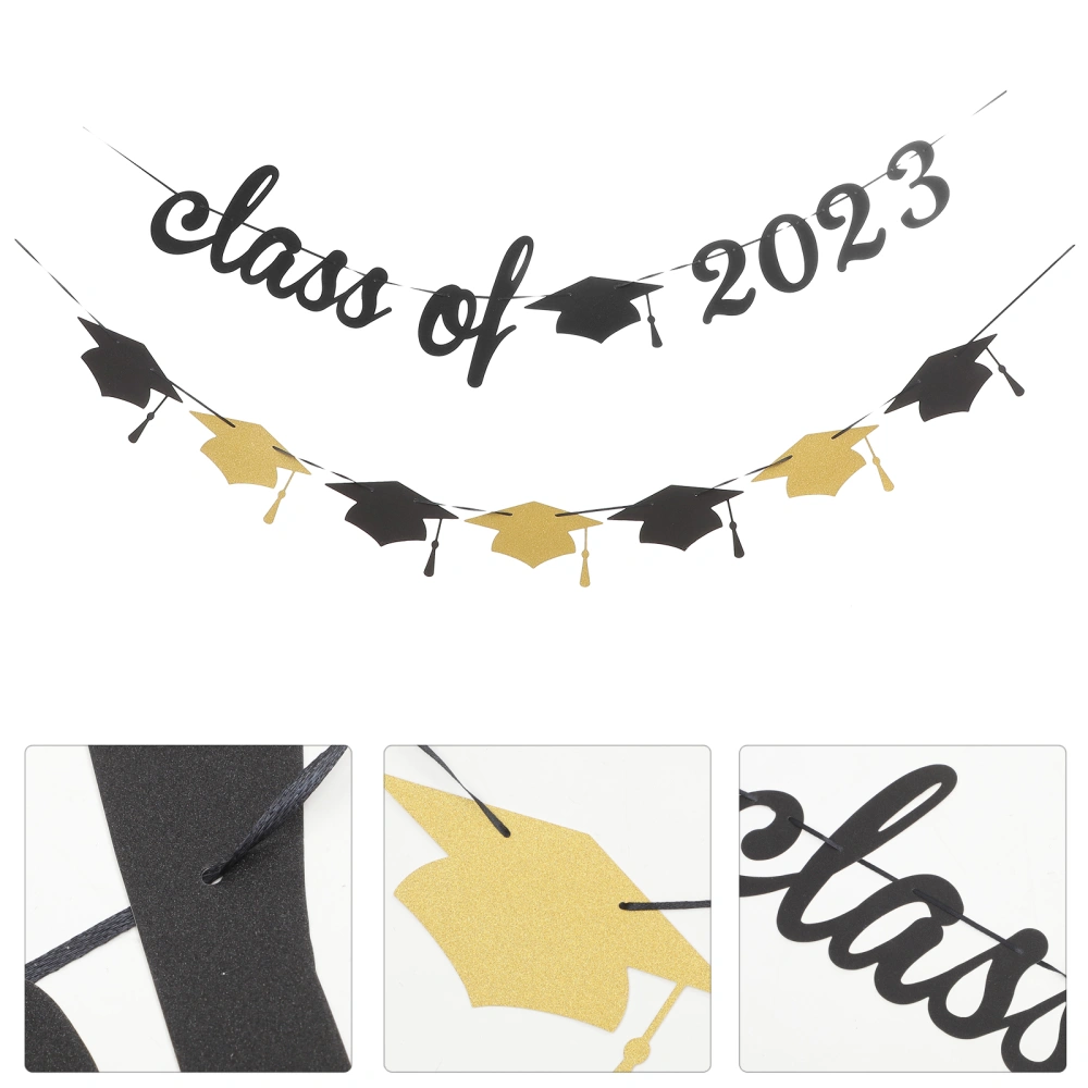 2Pcs Class of 2023 Graduation Banner Graduation Cap Garland Congratulation Graduation Banner