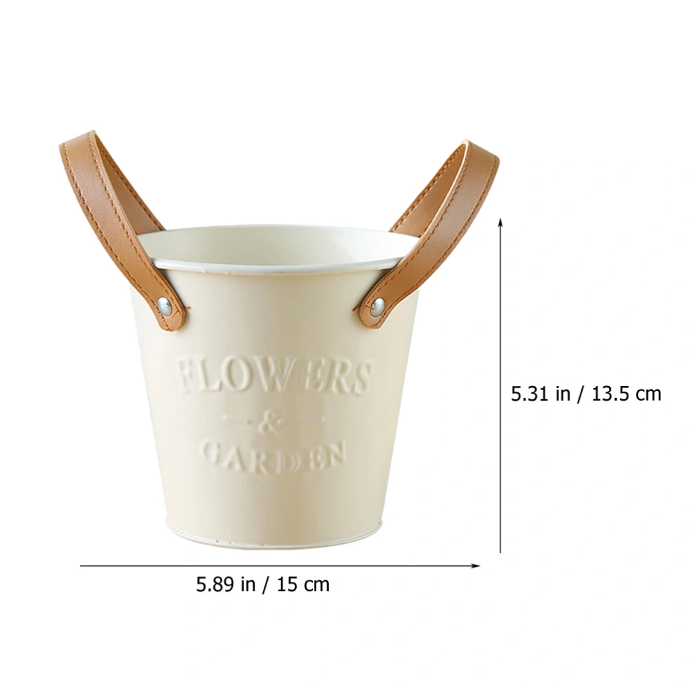 Iron Planter Desktop Flower Pot Storage Bucket Vase with Handle for Home Decoration