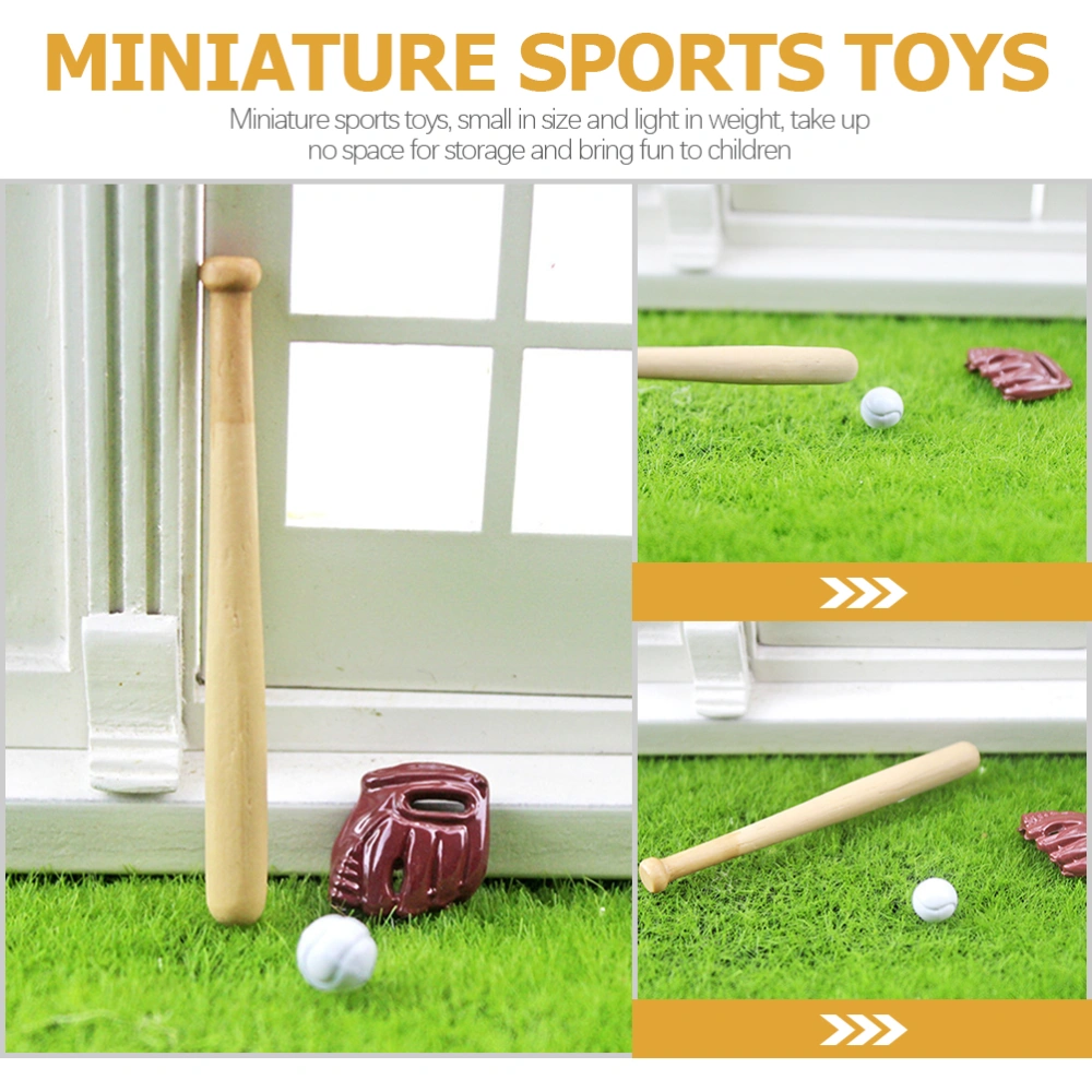 2 Sets Miniature Baseball Bats Gloves and Ball Kit 1:12 Tiny House Decorative Accessories