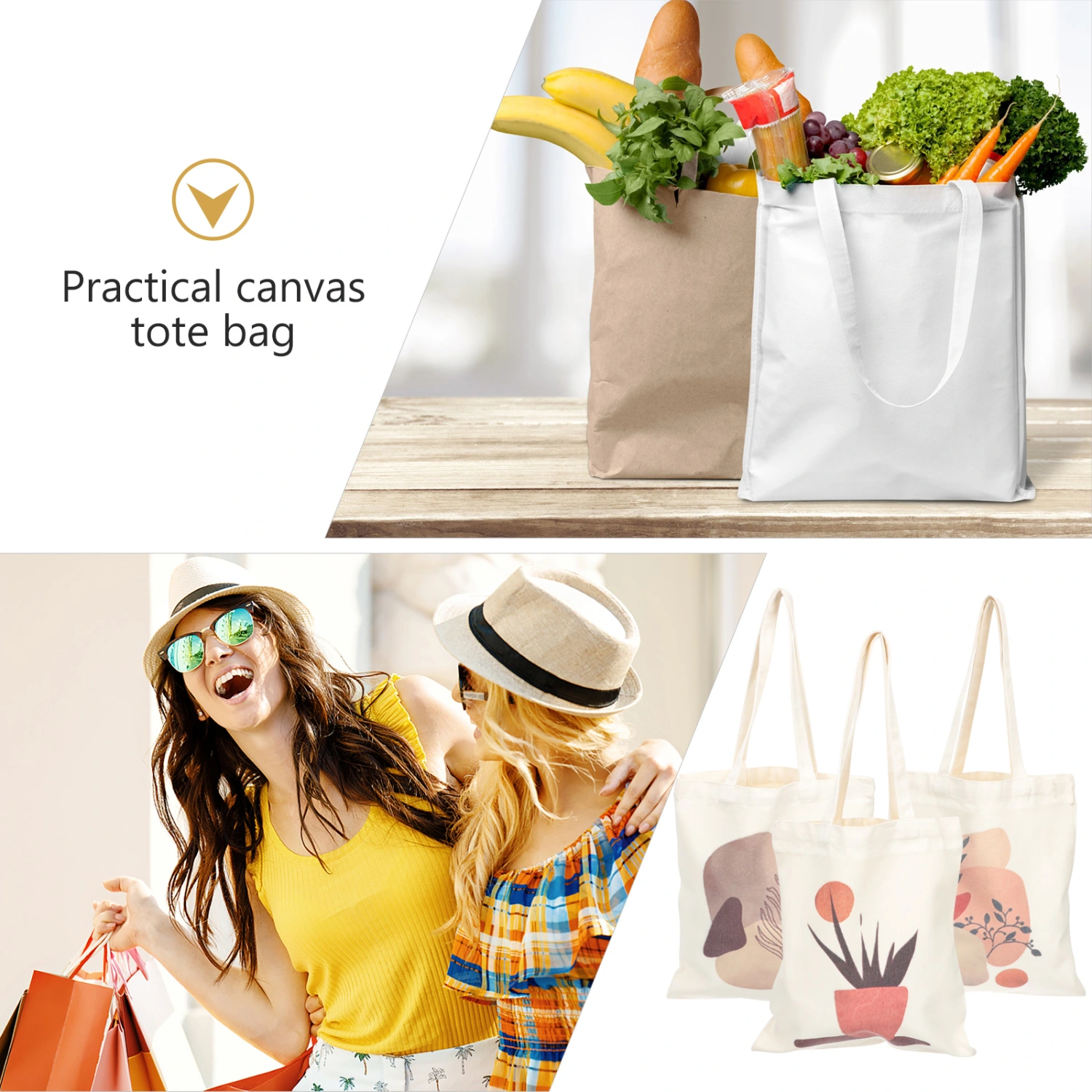 3pcs Canvas Tote Bags Large Shoulder Bags Fashion Shopping Bags for Women Students