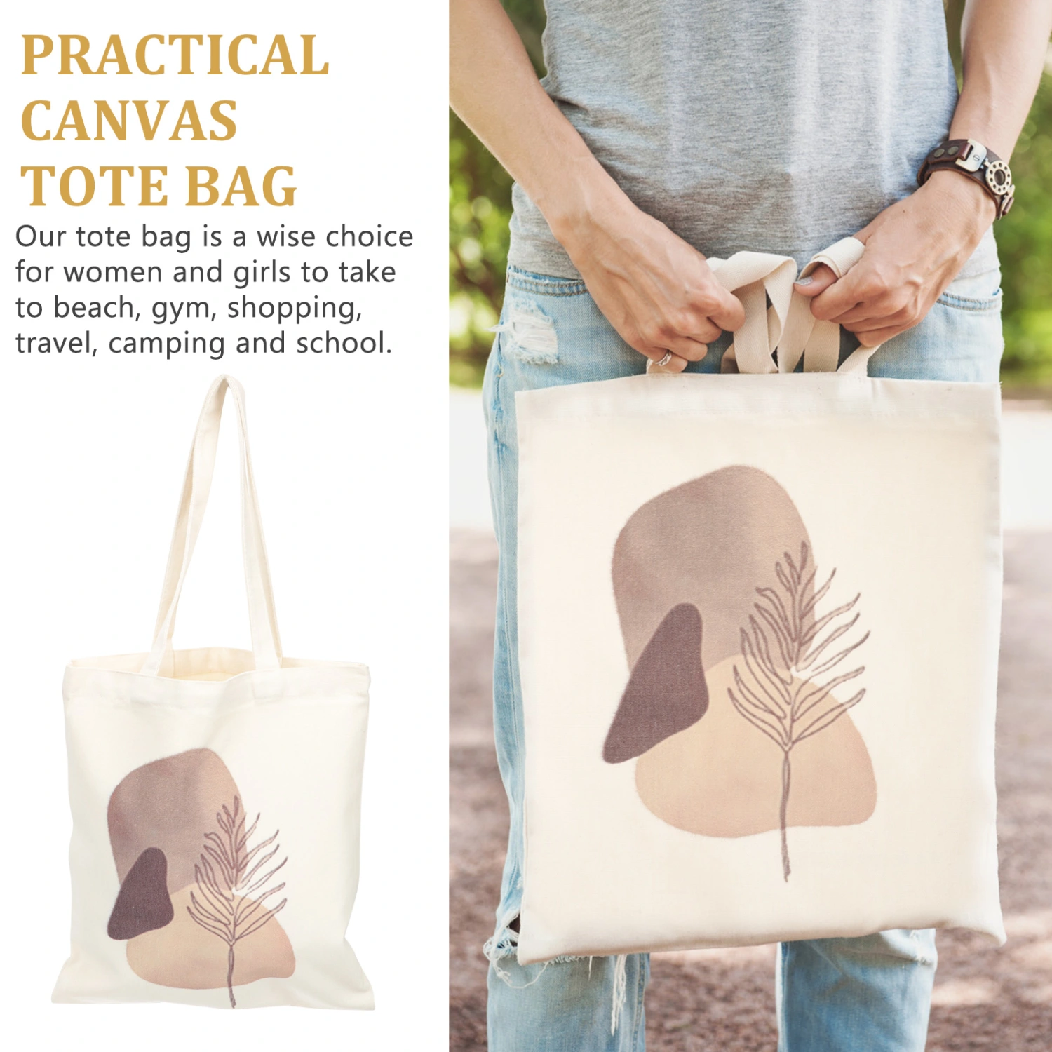 3pcs Canvas Tote Bags Large Shoulder Bags Fashion Shopping Bags for Women Students
