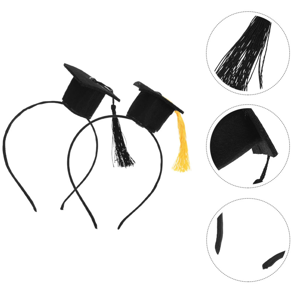 2pcs Graduation Party Headwear Bachelor Cap Tassel Headband Graduated Party Supplies Grad Hair Hoops