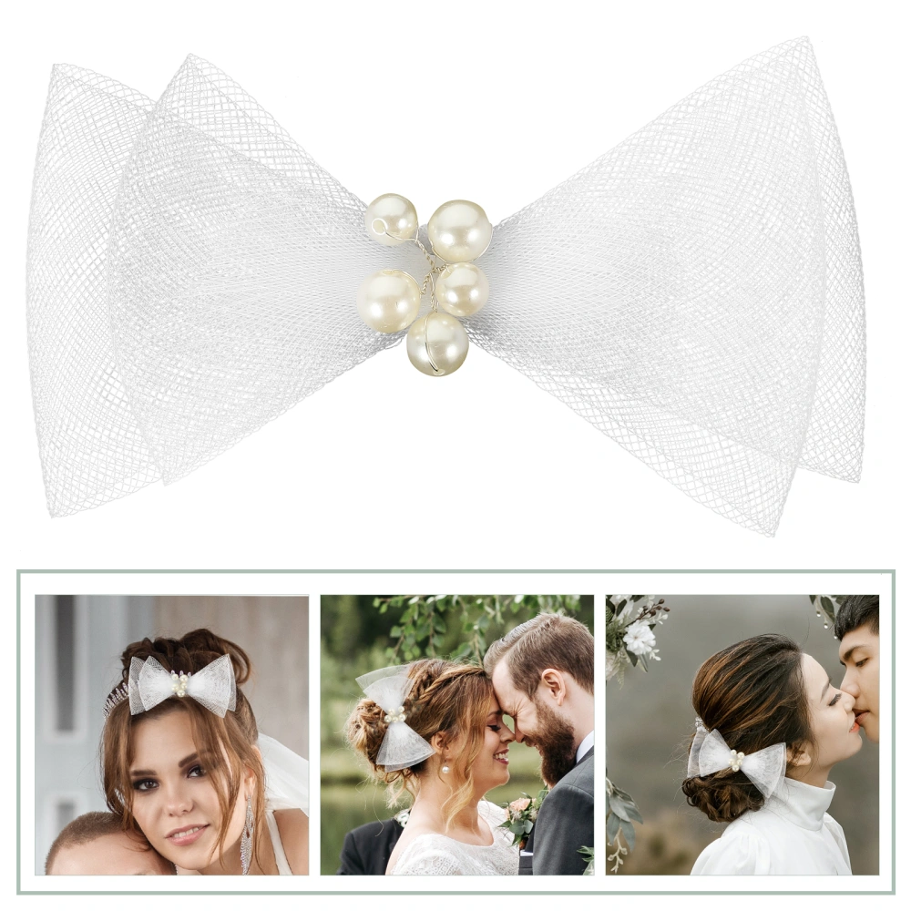 Bridal Bow Clip Pearl Wedding Bowkont Hair Clip Tulle Bow Hairpin Headdress