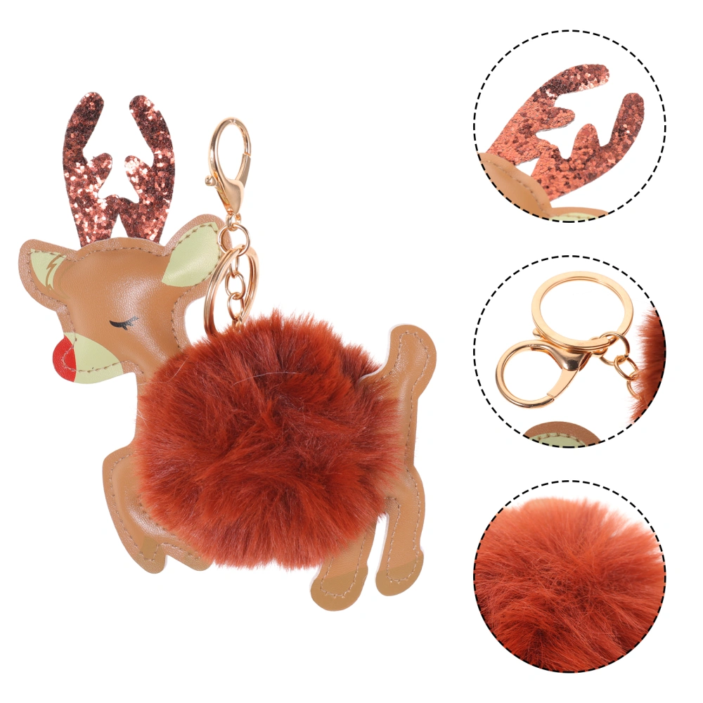 2pcs Imitation Fur Keychains Elk Key Pendants Lovely Key Rings Christmas Keychains