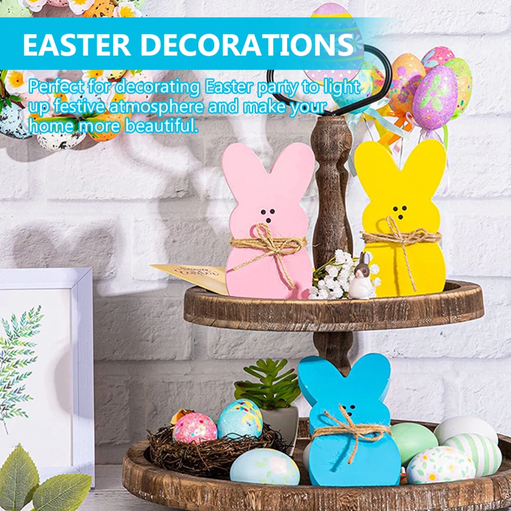 3pcs  Easter Bunny Wooden Craft Rabbit Shape Wood Ornaments Tabletop Decoration