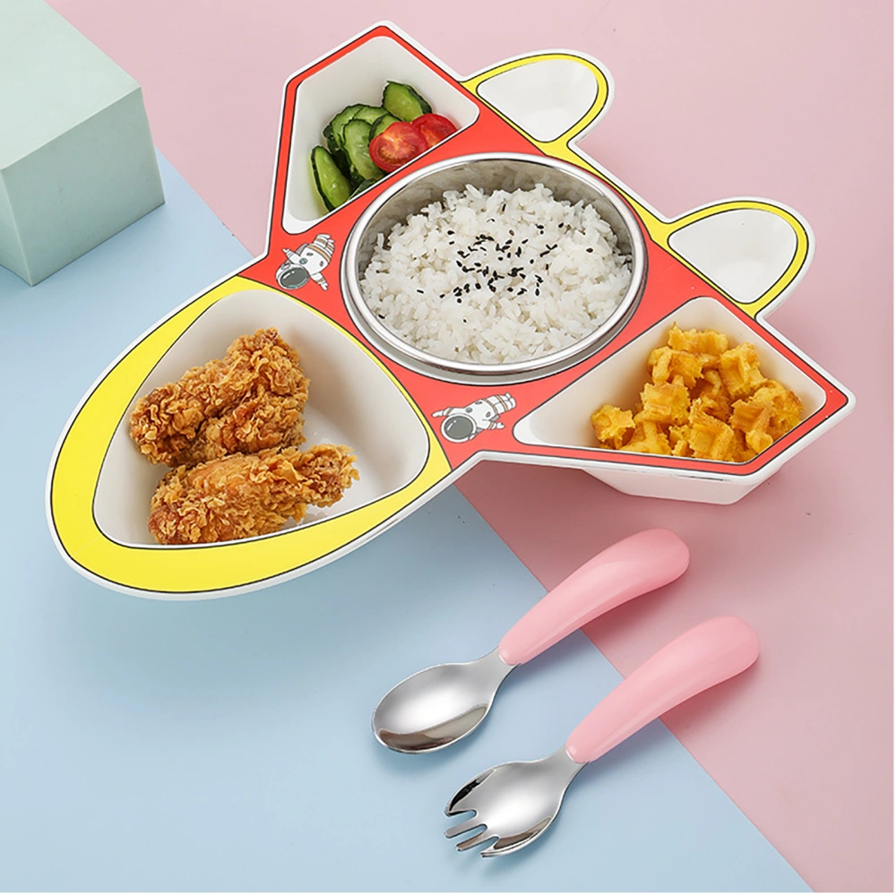 1 Set of Divided Food Plate Kids Divided Food Plate Airplane-shaped Food Plate with Spoon Fork