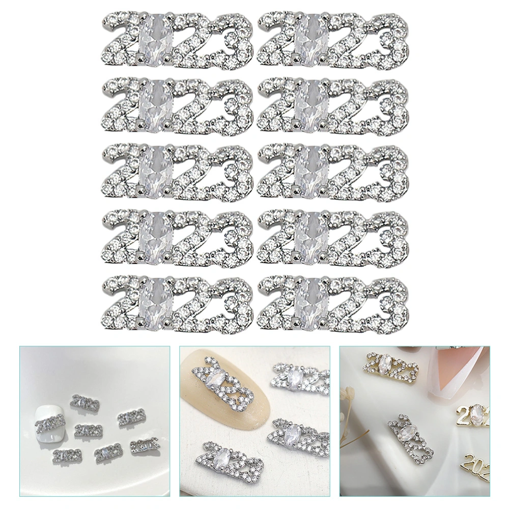 10Pcs Number 2023 Nail Charms 3D Nail Art Charms Nail Decals DIY Nail Decorations