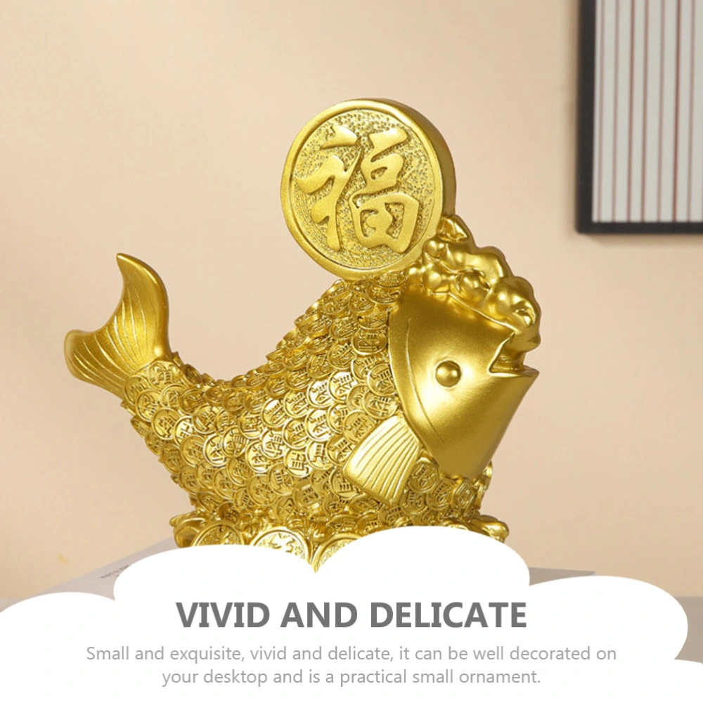 Antique Auspicious Design Fish with Coins Artware Golden Ornament Home Desktop Decor