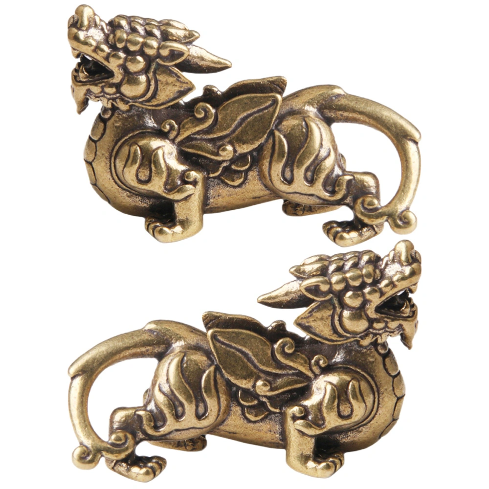 2pcs Vintage Style Kylin Craft Auspicious Beast Artware Decorative Ornament Home Desktop Decoration