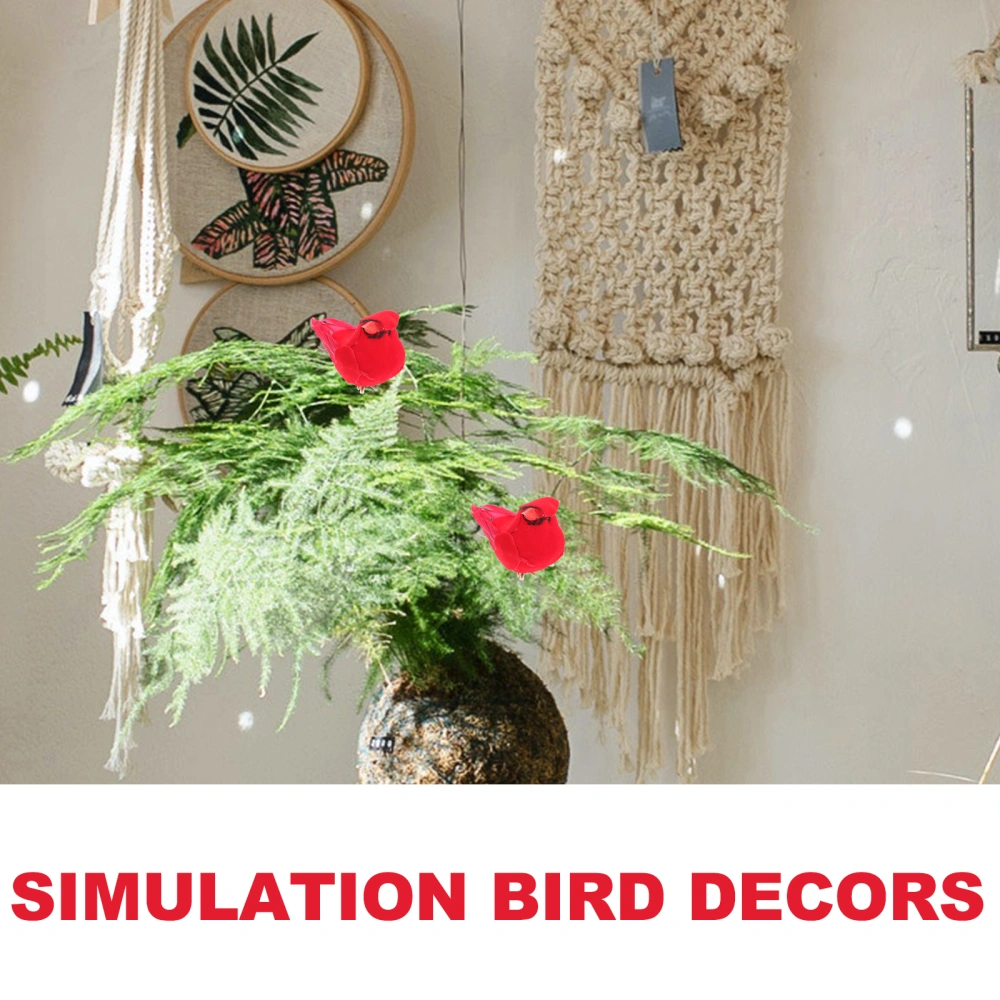 4pcs Artificial Small Red Birds Simulation Feathered Birds Garden Scene Decoration