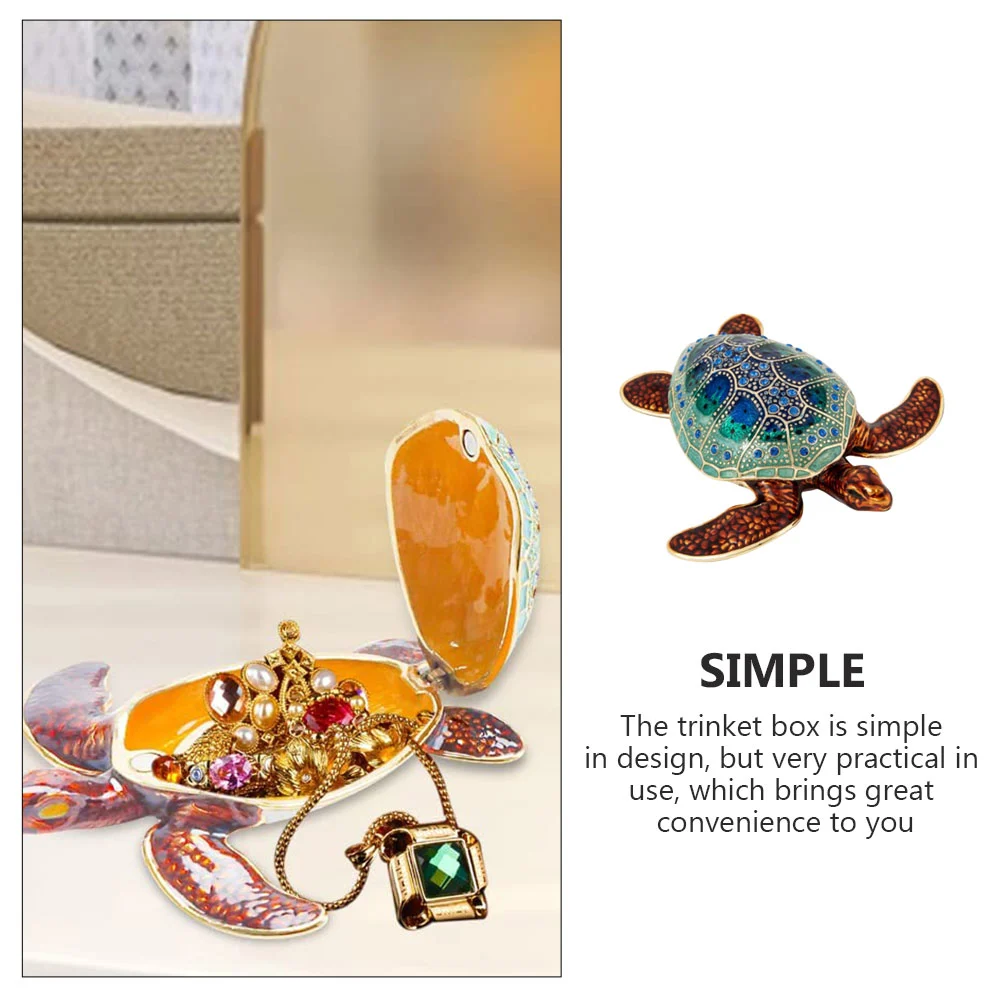 Jewelry Organizer Enameled Sea Turtle Shaped Trinket Box Small Vintage Turtle Statue Ornament