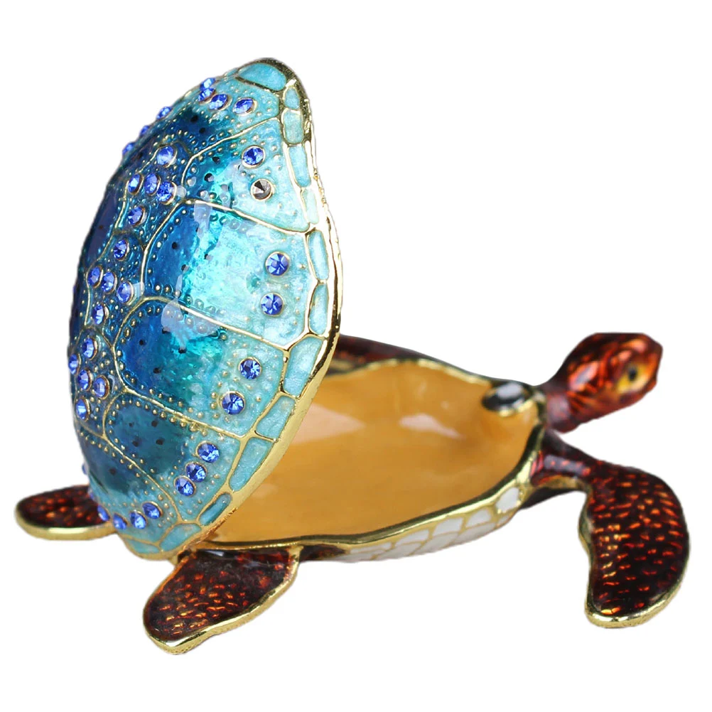 Jewelry Organizer Enameled Sea Turtle Shaped Trinket Box Small Vintage Turtle Statue Ornament