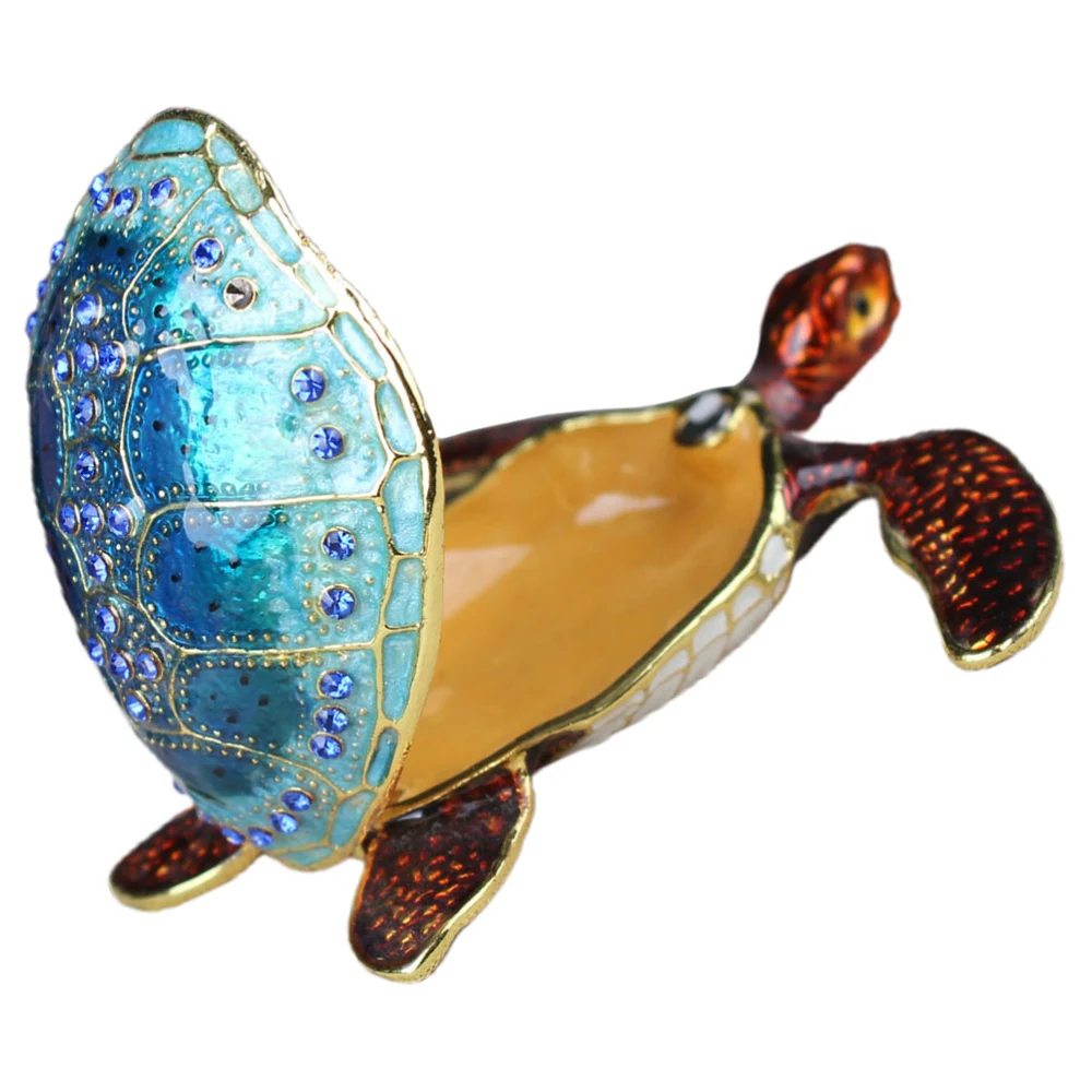 Jewelry Organizer Enameled Sea Turtle Shaped Trinket Box Small Vintage Turtle Statue Ornament