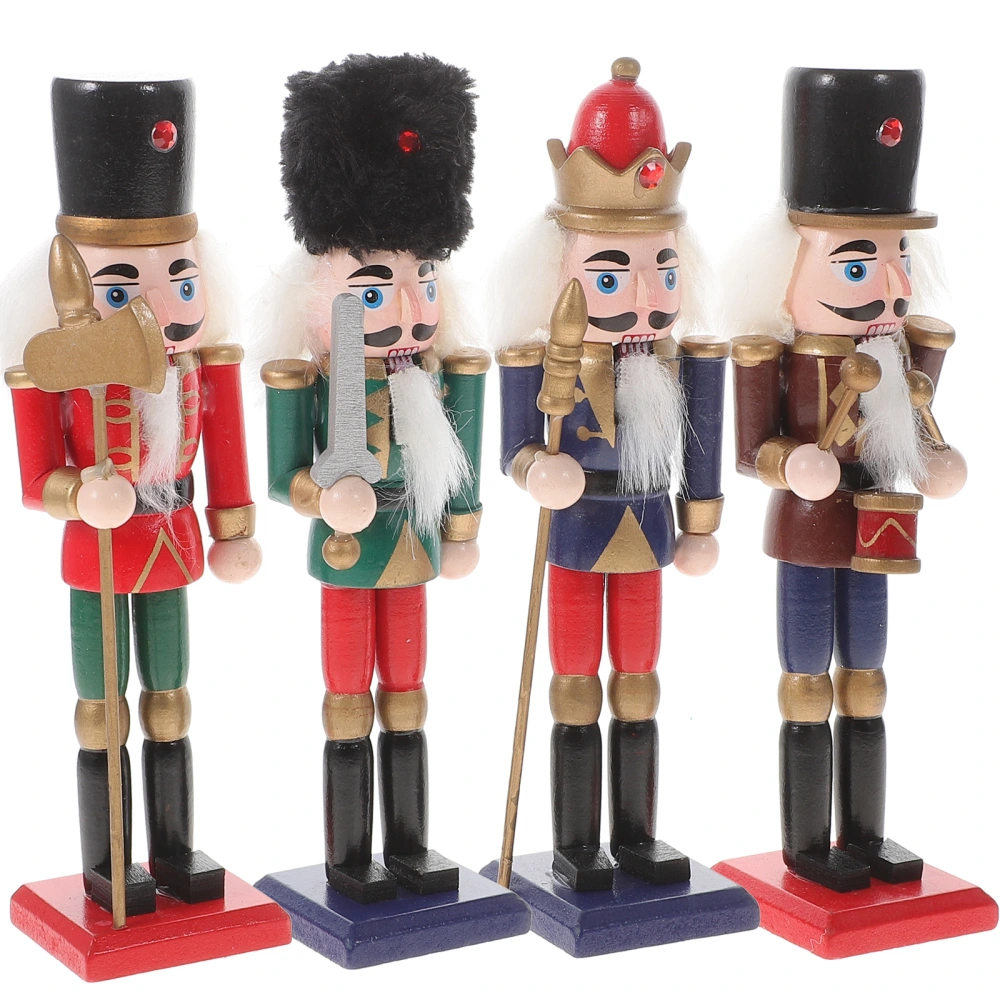 4pcs Wooden Nutcracker Decoration Christmas Nutcracker Soldier Xmas Decor Wooden Craft