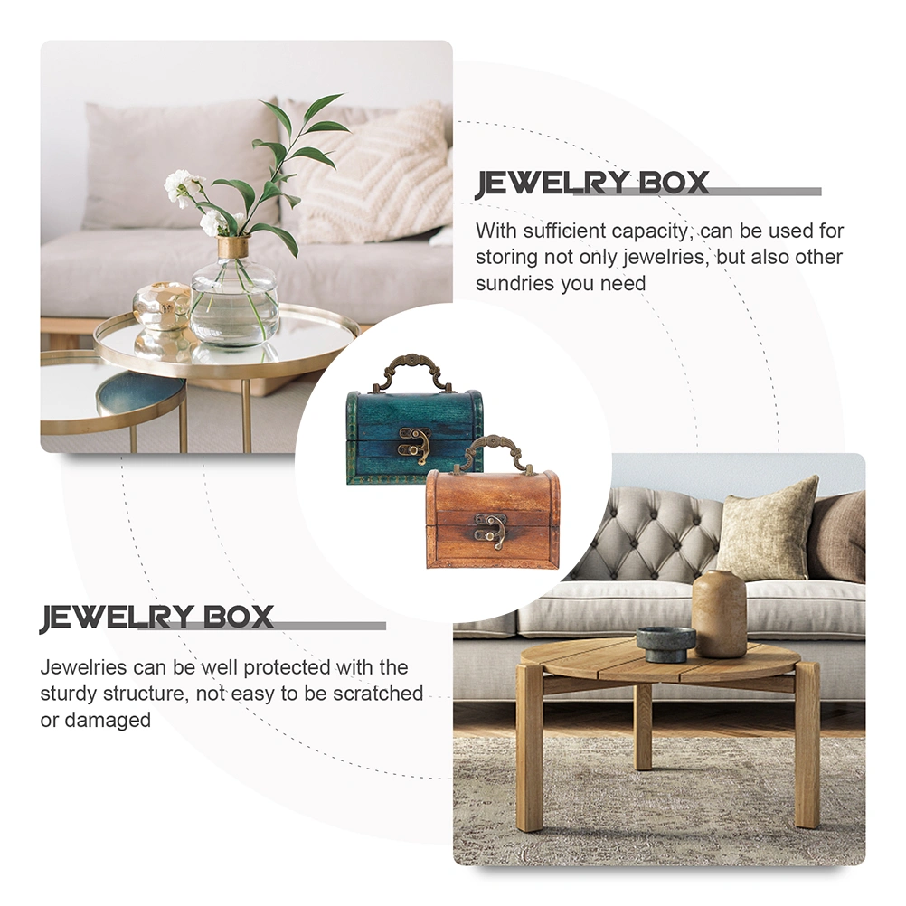 2Pcs Vintage Wooden Jewelry Box Jewelry Organizer Rings Bracelets Necklaces Case