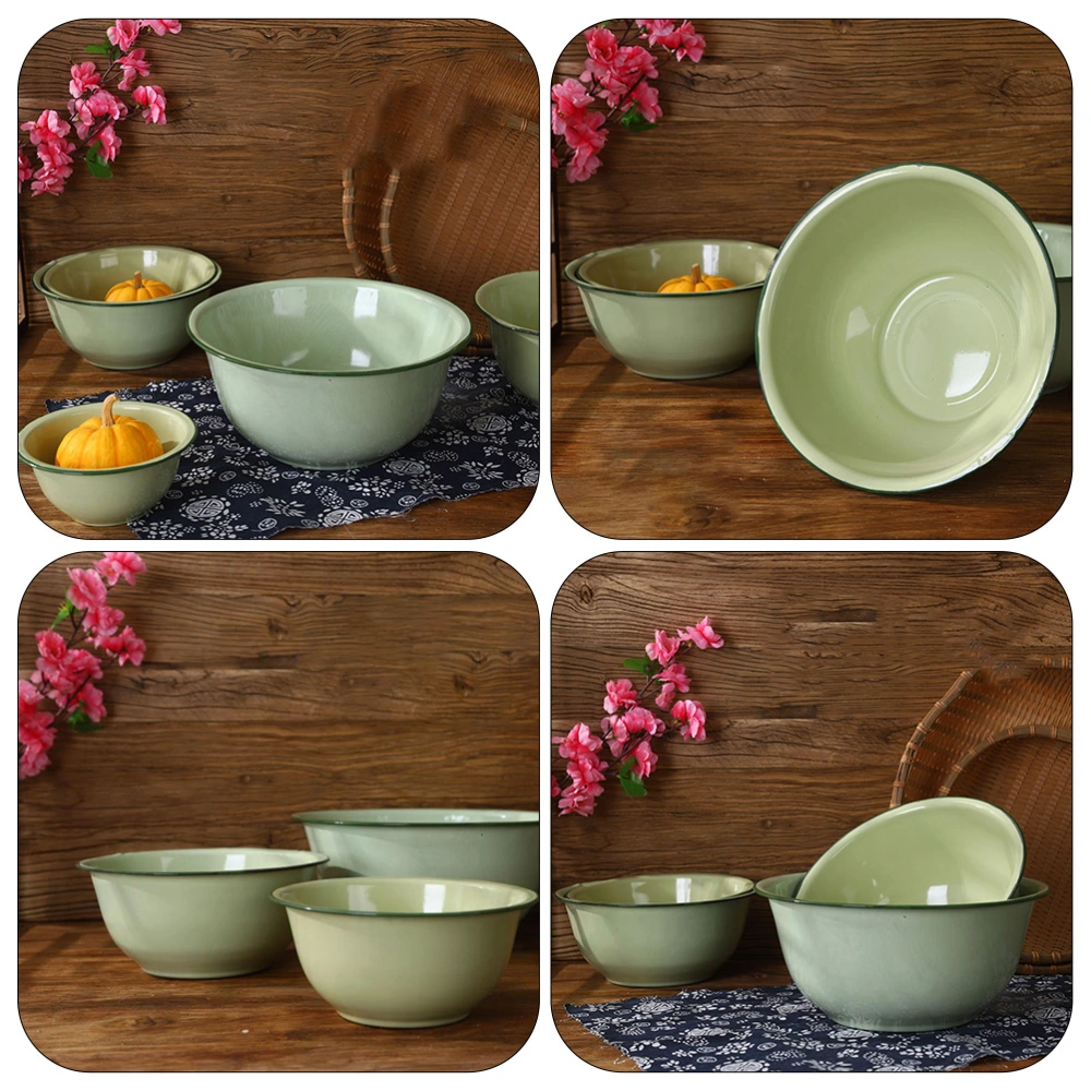 4Pcs Vintage Enamel Basin Old-fashioned Enamel Basin Enamel Bowl Enamel Mixing Bowl Soup Bowl