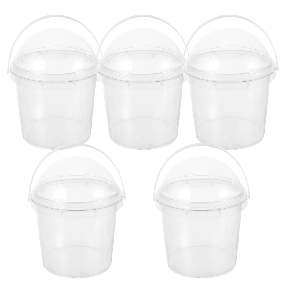 5pcs Small Clear Bucket with Lid Food Safe Bucket Popcorn Ice Cream Bucket 750ml