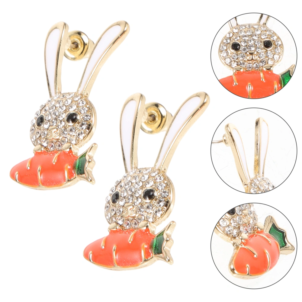 1 Pair Rhinestone Rabbit Carrot Earrings Lovely Ear Stud Girl Earring Jewelry