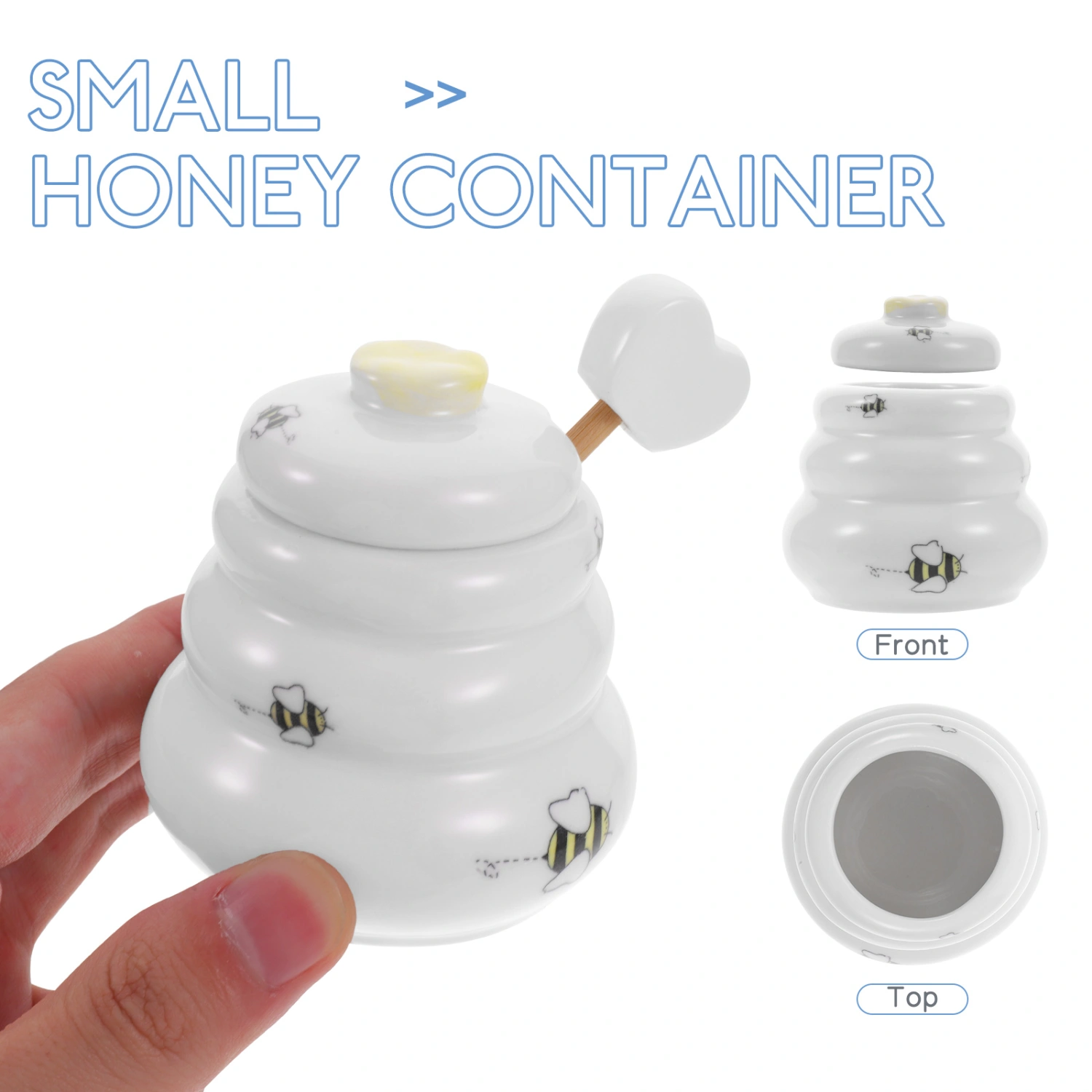 Honey Pot with Dipper Stick Ceramic Honey Jar with Lid Bee Honey Jar Container for Kitchen
