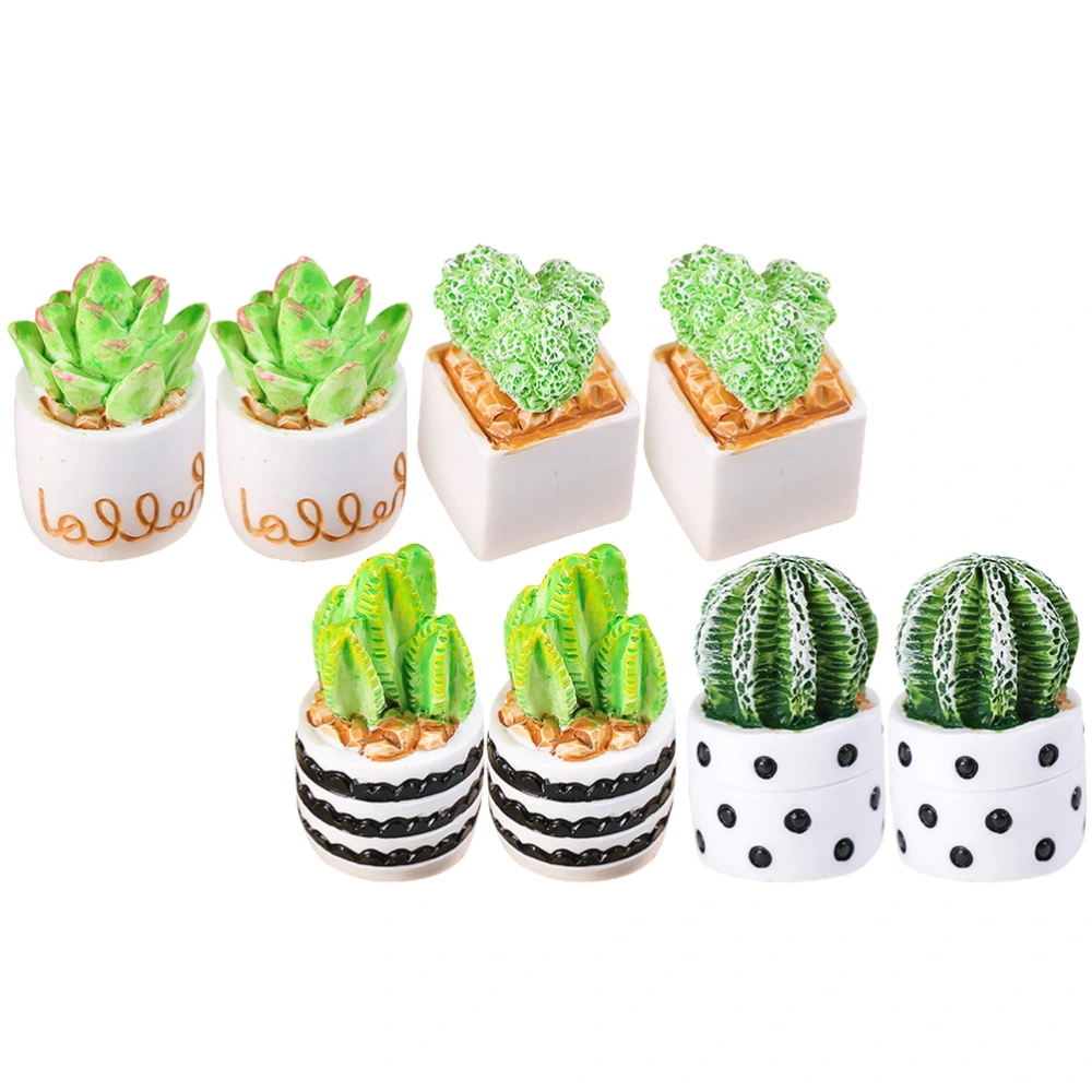 8pcs Mini Cactus Figurines Tiny Resin Potted Plants Resin Simulation Mini Plant