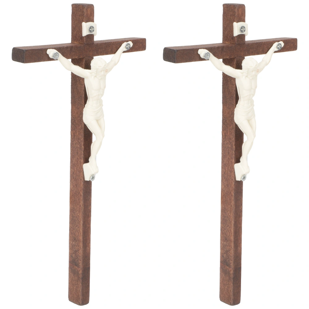 2pcs Christian Wooden Wall Cross Handmade Antique Plaque Hanging Cross