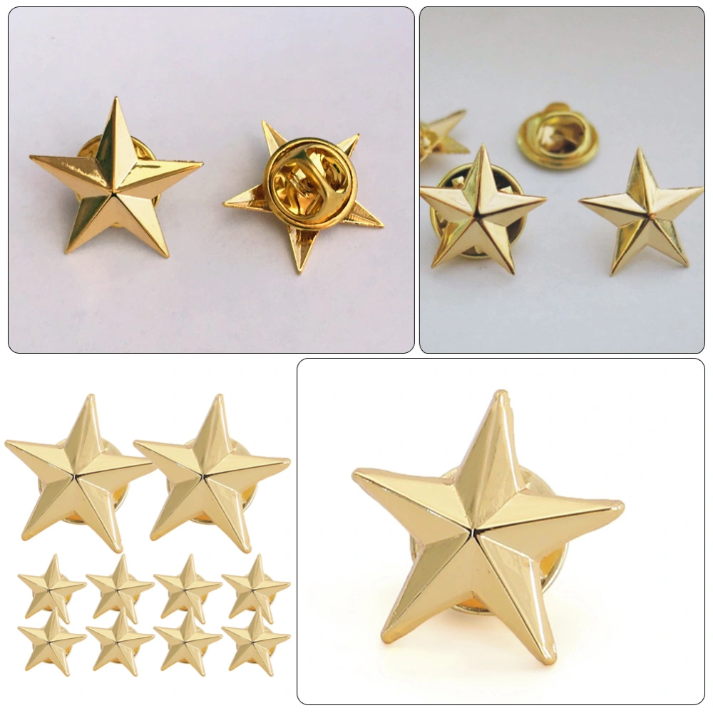 10pcs Copper Star Badge Memorial Day Stars Brooches Star Shape Badges Lapel Pins