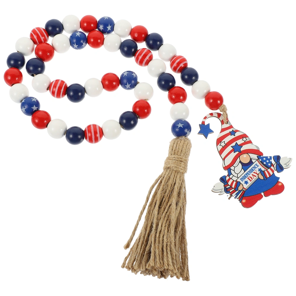 Wood Bead Garland Farmhouse Beads Garland with Tassel Independence Day Beads String