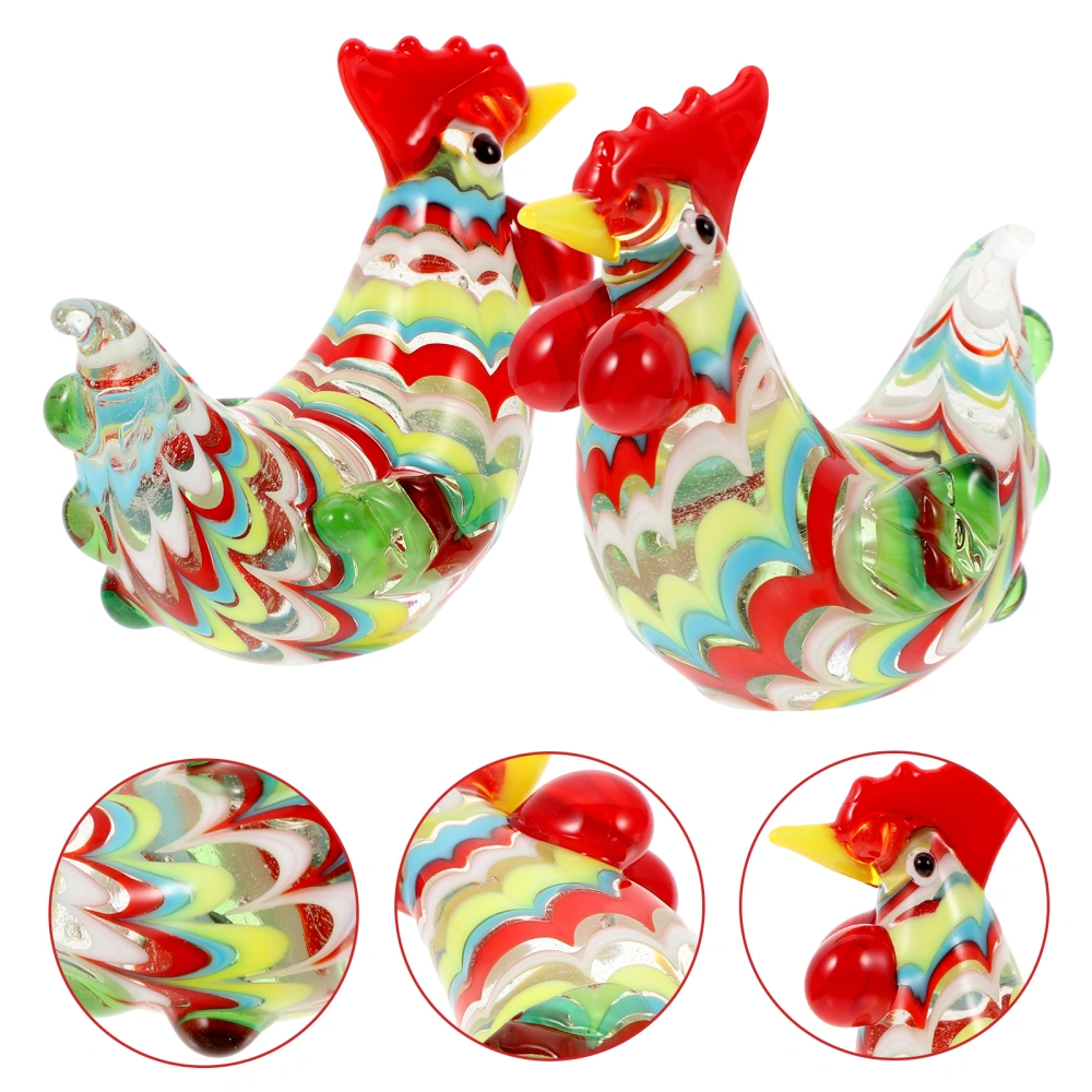 2pcs Desktop Glass Chicken Figurine Creative Rooster Decoration Zodiac Chicken Statue