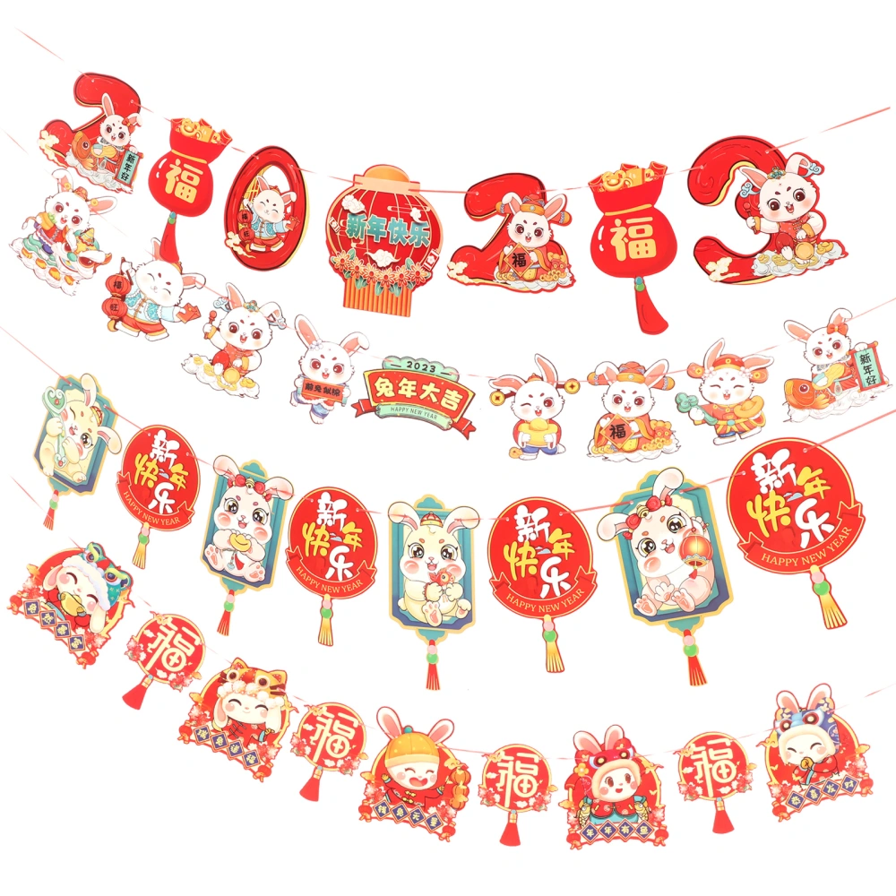 4 Sets Spring Festival Banners Hanging Props Chinese New Year Bunting Party Pendants