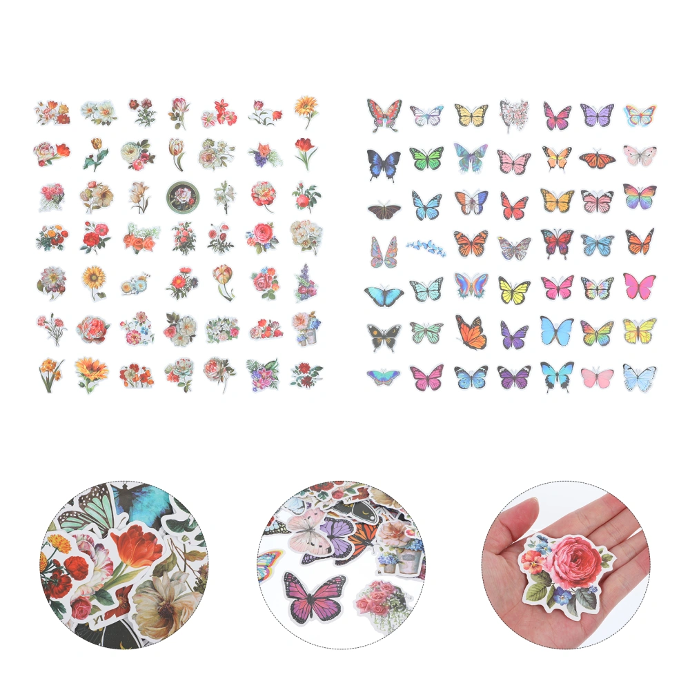 100 Sheets of Universal Butterfly Flower Pattern Sticker Self-adhesive Decal Graffiti Sticker