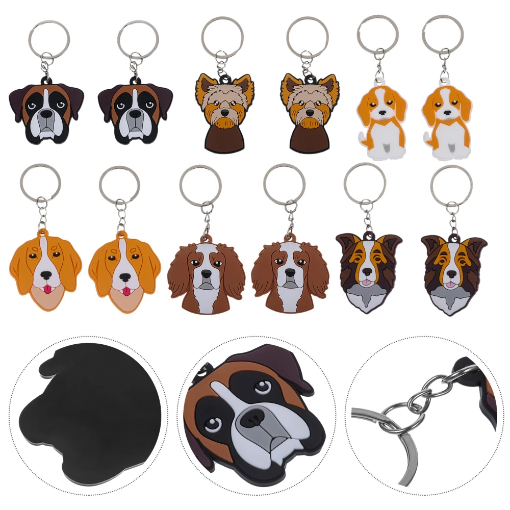 12pcs Animal Keychains Dog Theme Key Rings Cartoon Keychains Bag Hanging Decor