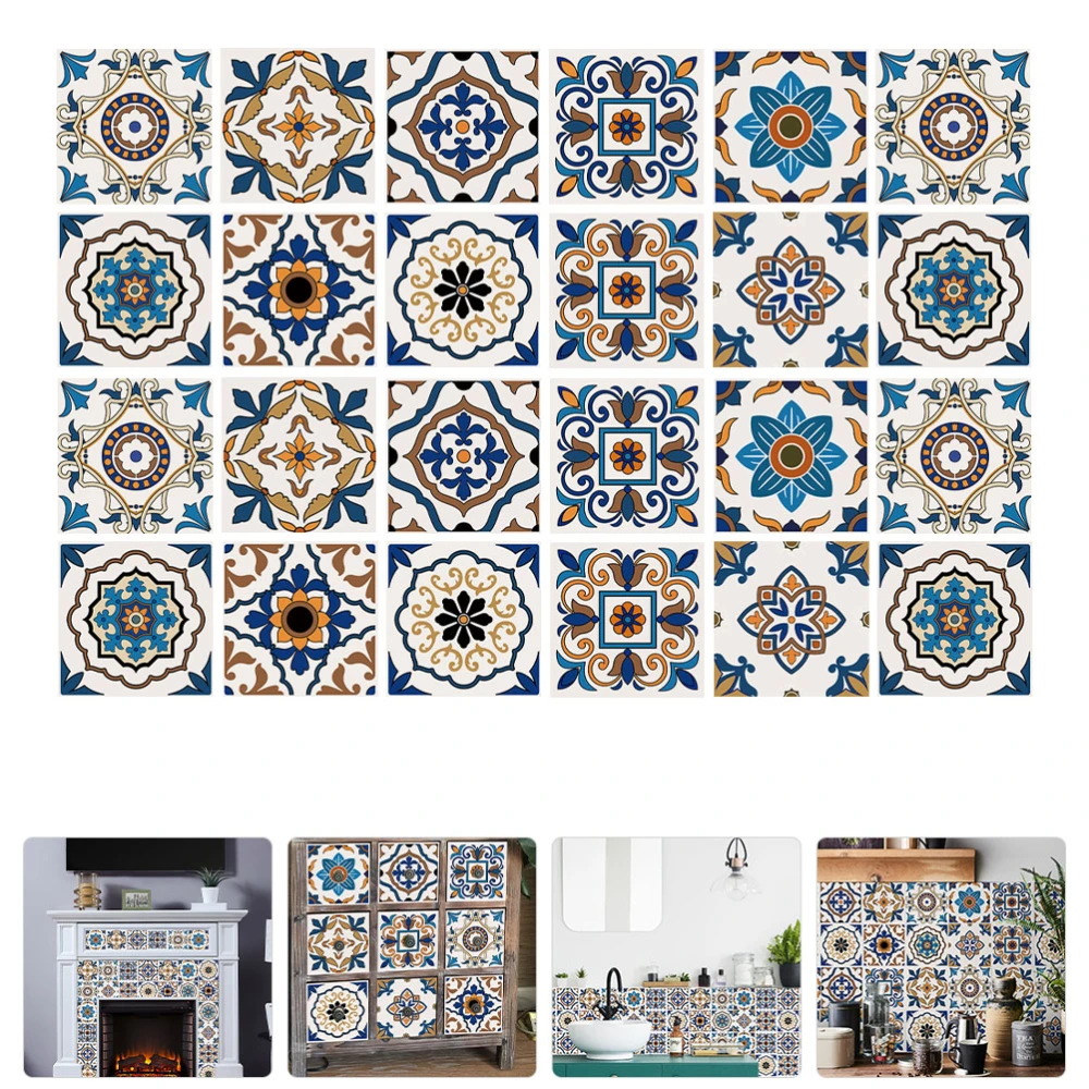 24pcs Vintage Style Tile Stickers Tile Decals Kitchen Peel and Stick Wall Tile Stickers Wall Stickers