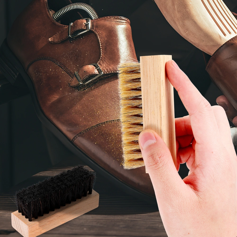 2 Pcs Shoe Brushes Traditional Leather Shoe Polish Brushes Boots Polish Cleaning Brushes with Cleaning Cloth