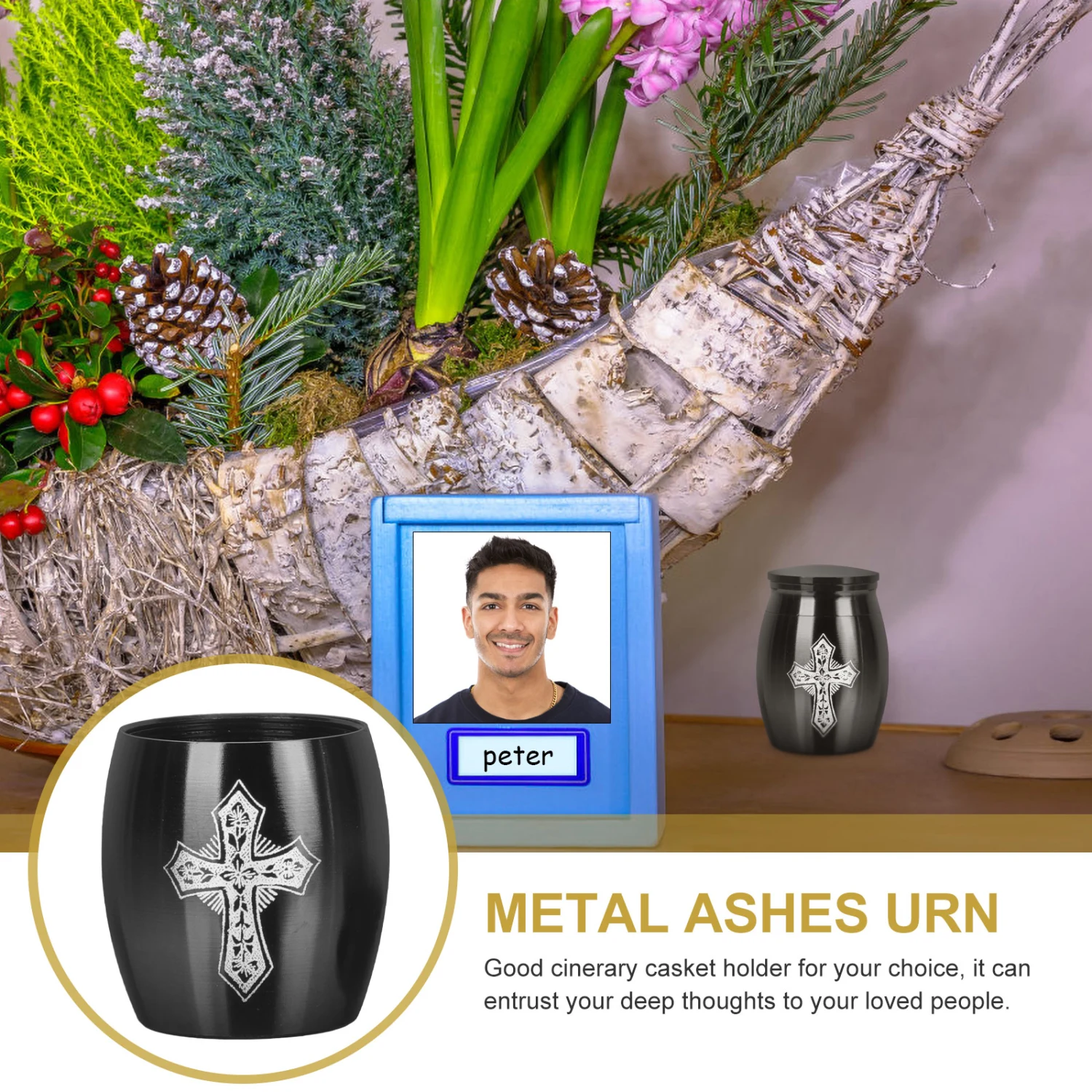 Small Ashes Urn Cremation Ashes  Urn Stainless Steel Cross Pattern Memorial Ashes Holder
