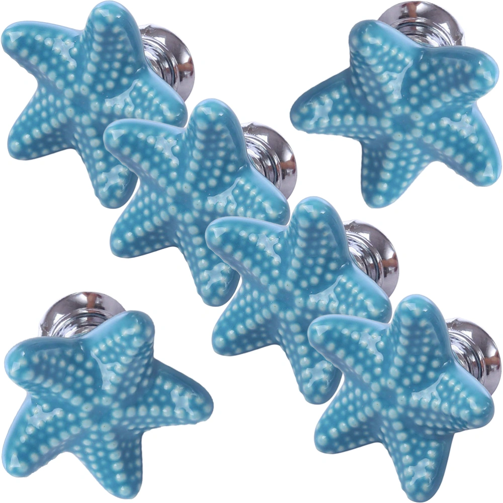 6pcs Sea Star Design Ceramic Door Handle Drawer Handle Drawer Pull Handle Drawer Puller