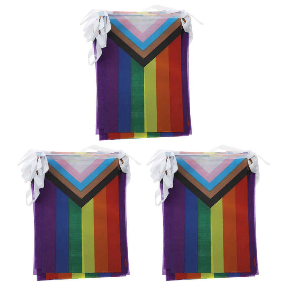 3pcs LGBT Pride Banners Rainbow String Buntings Progress Pride Flag Parade Flags