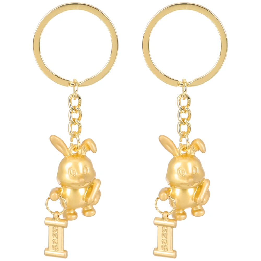 2pcs Bunny Keychain Stereoscopic Rabbit Keychain Metal Rabbit Key Ring Pendants