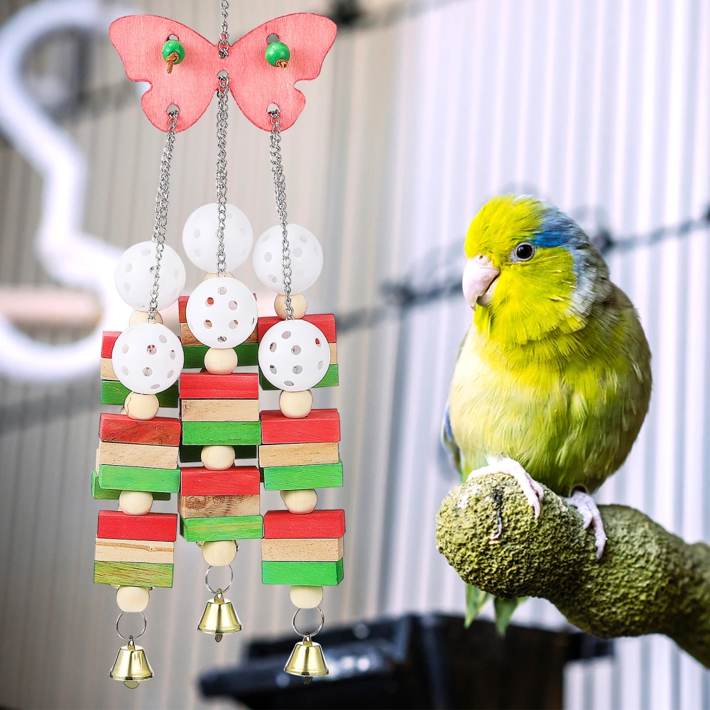 Parrot Chew Toy Wooden Hanging Bite Toy with Bells Cage Play Toy for Macaw Parakeet Cockatiel