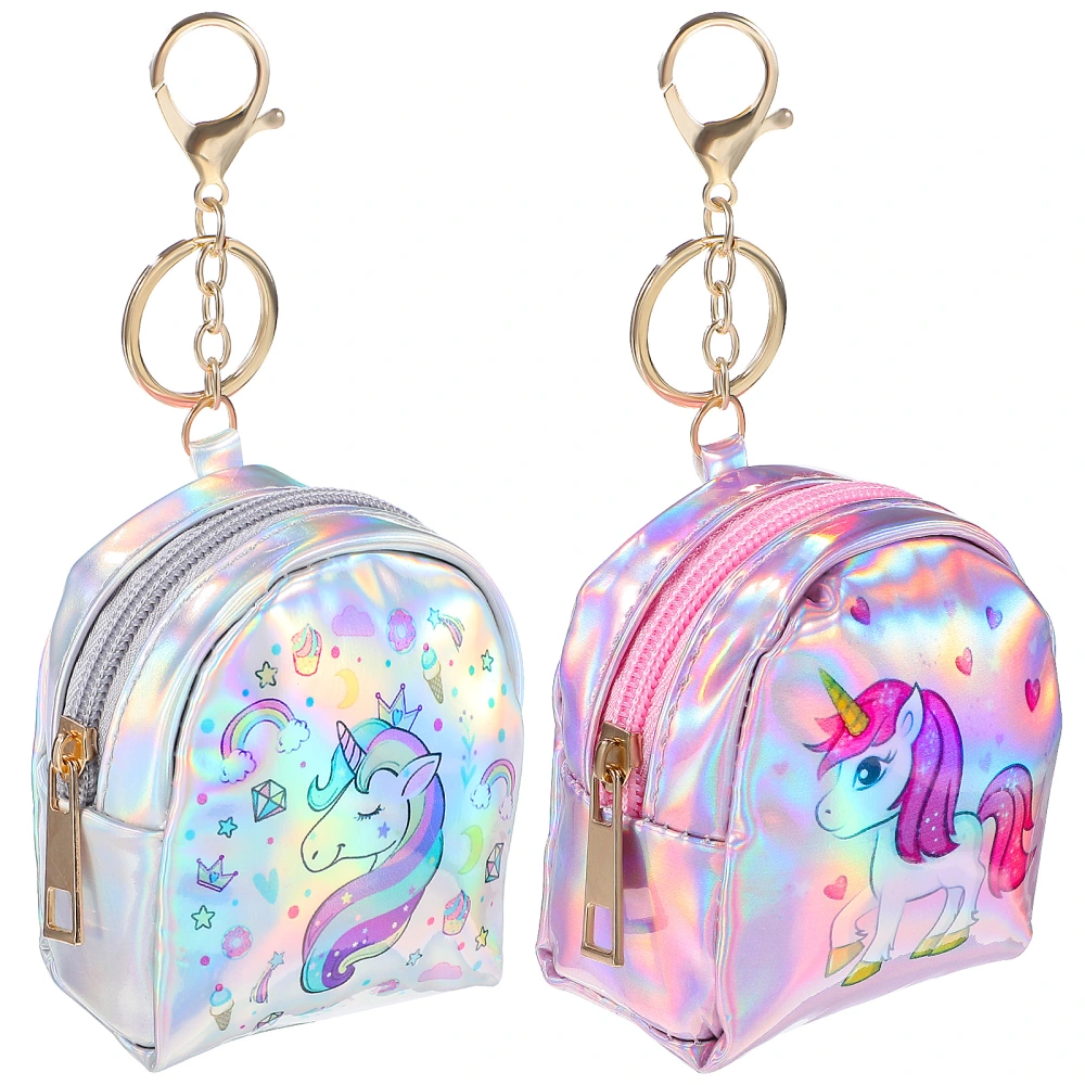 2 Pcs Mini Coin Purses Unicorn Wallet Zipper Coin Pouches Bright Surface Purses Small Wallets with Keychain