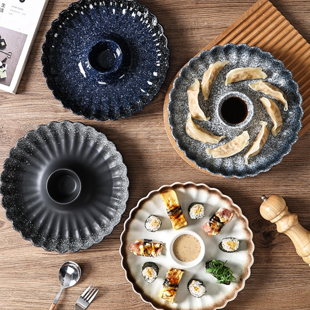 Ceramic Sushi Serving Dish Round Sushi Plate Ceramic Dumpling Plate Japanese Style Snack Dish