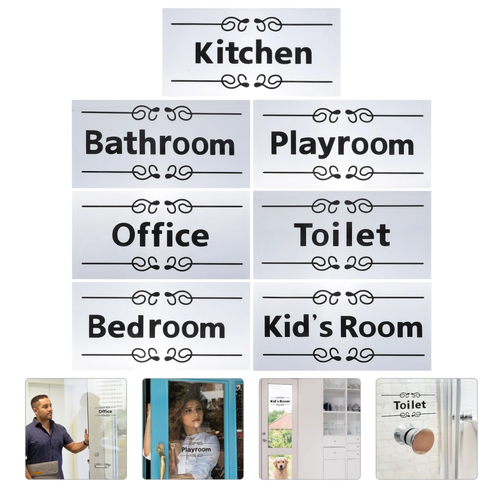 7pcs Household Door Stickers Kitchen Playroom Kids Room Toilet Office Bedroom Bathroom Sticker