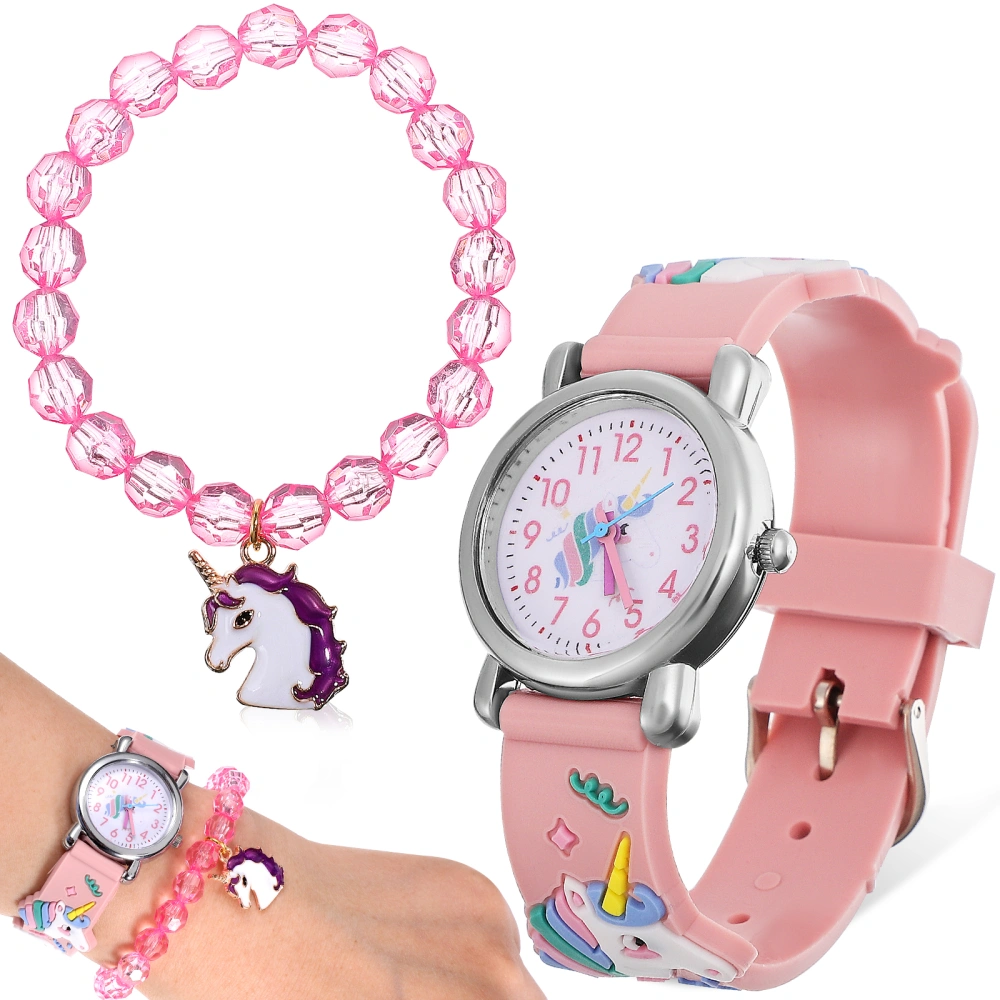 1 Set Kids Unicorn Watch Cartoon Watch with Delicate Bracelet Nice Birthday Children's Day Gifts