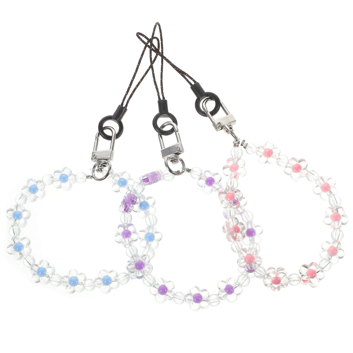 3Pcs Flower Beaded Phone Charm Cell Phone Lanyard Wrist Strap Mobile Phone Chain String