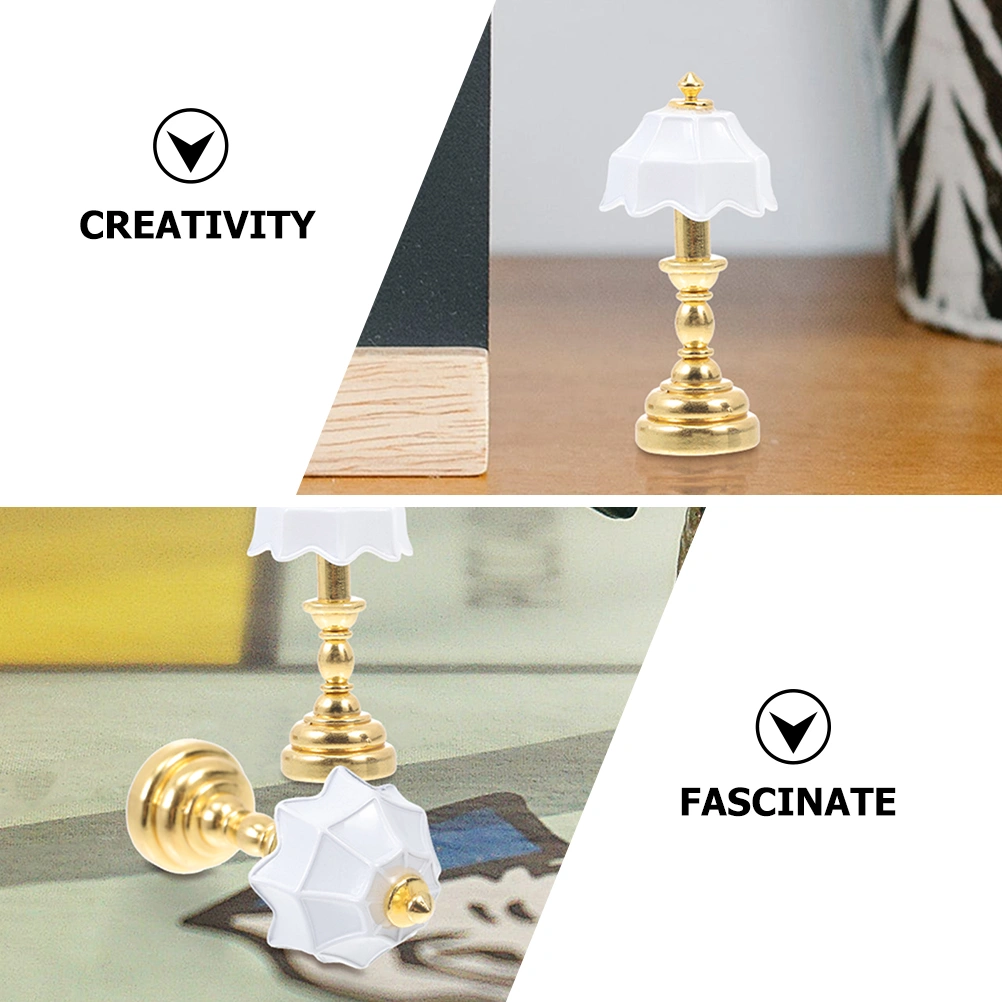 2Pcs  Mini Bedside Lamp Adornment Metal Mini Light Decor Model Mini House Decor