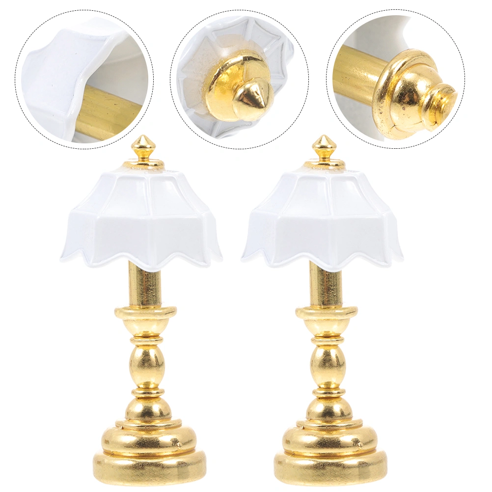 2Pcs  Mini Bedside Lamp Adornment Metal Mini Light Decor Model Mini House Decor